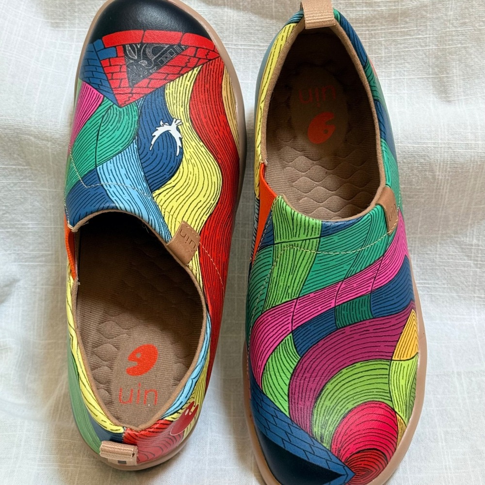UIN Art Slip On Sneakers 8 Multicolor Toledo Abstract Boho Wild Walking Shoes